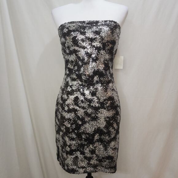 NWT Ruby Rox Black Silver Strapless Sequined Cocktail Formal Prom Dress, Medium - Picture 1 of 7